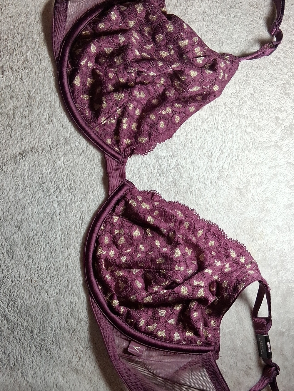 Victoria's Secret Plum Lace Bra with Gold Dot Accents